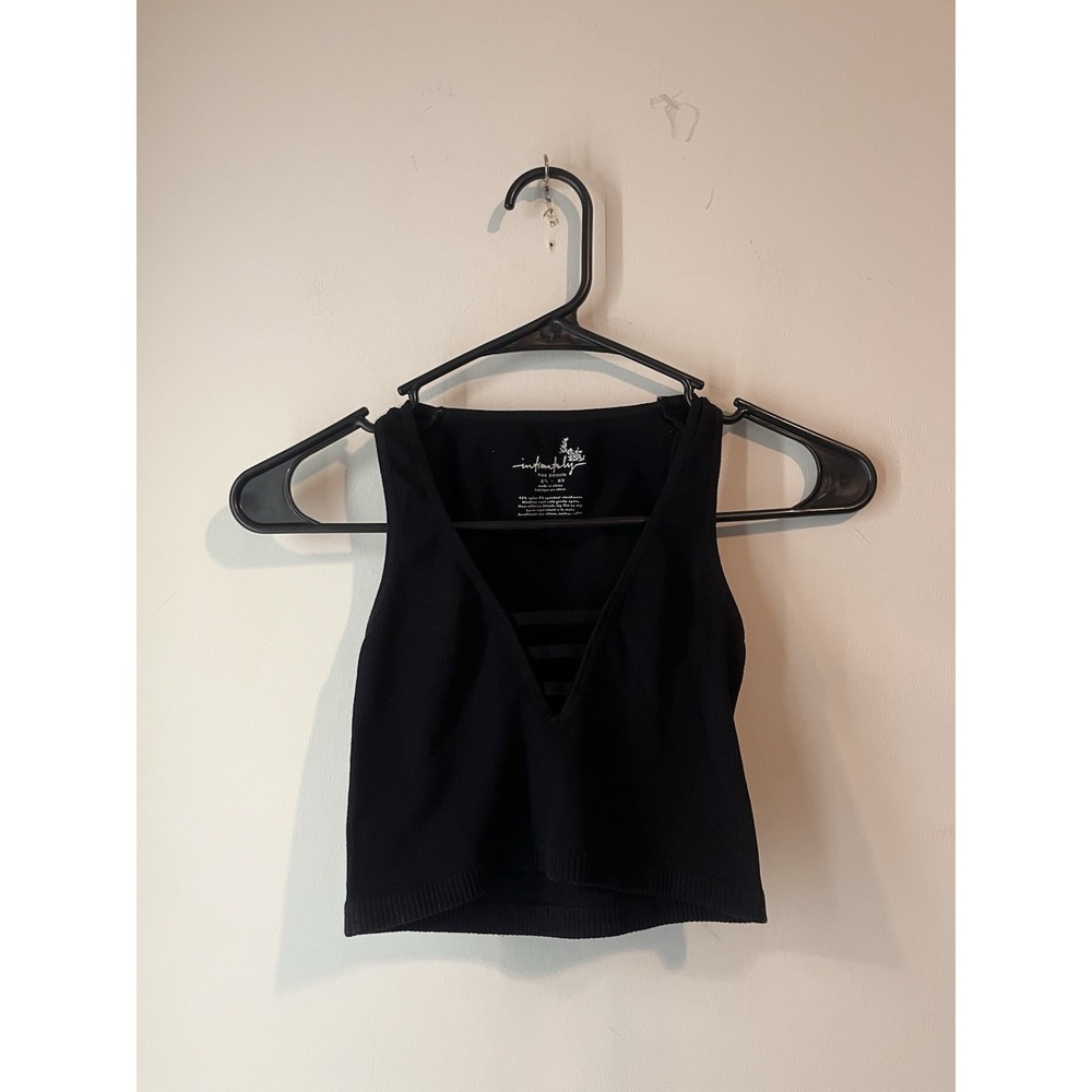 Intimately Free People Ribbed Crop Top V Neck Stretch Size Xs/S Black Tank